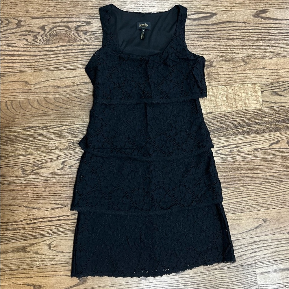 Laundry by Shelli Segal Black Lace Layered Dress 0